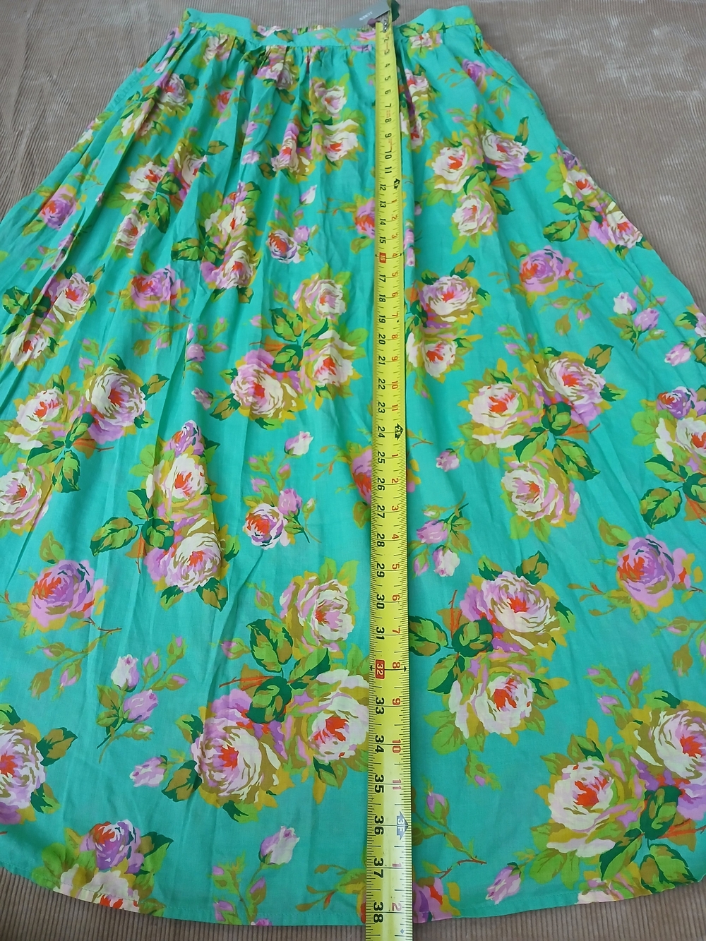 J. Crew Green Floral Maxi Skirt with Pink Rose Pattern - Picture 5 of 13